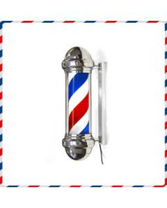 Barber Pole Insegna da Barbiere Silver con Luce e Rotazione Small